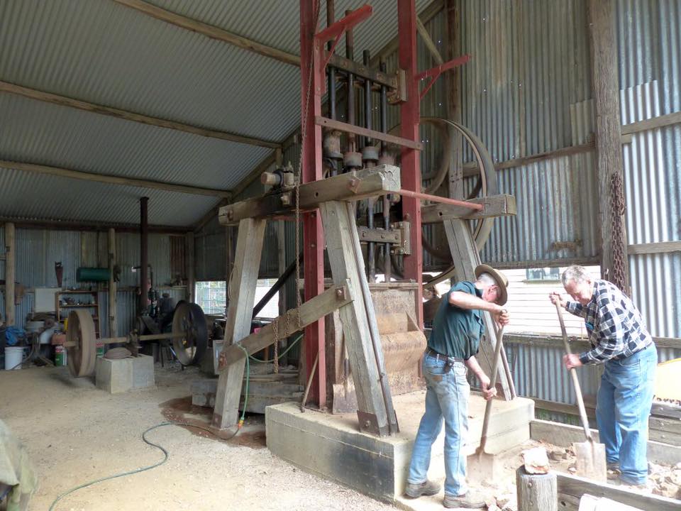 The Golden King Mine Battery was dismantled and rebuilt on site at the Yarrambat Historical Society.