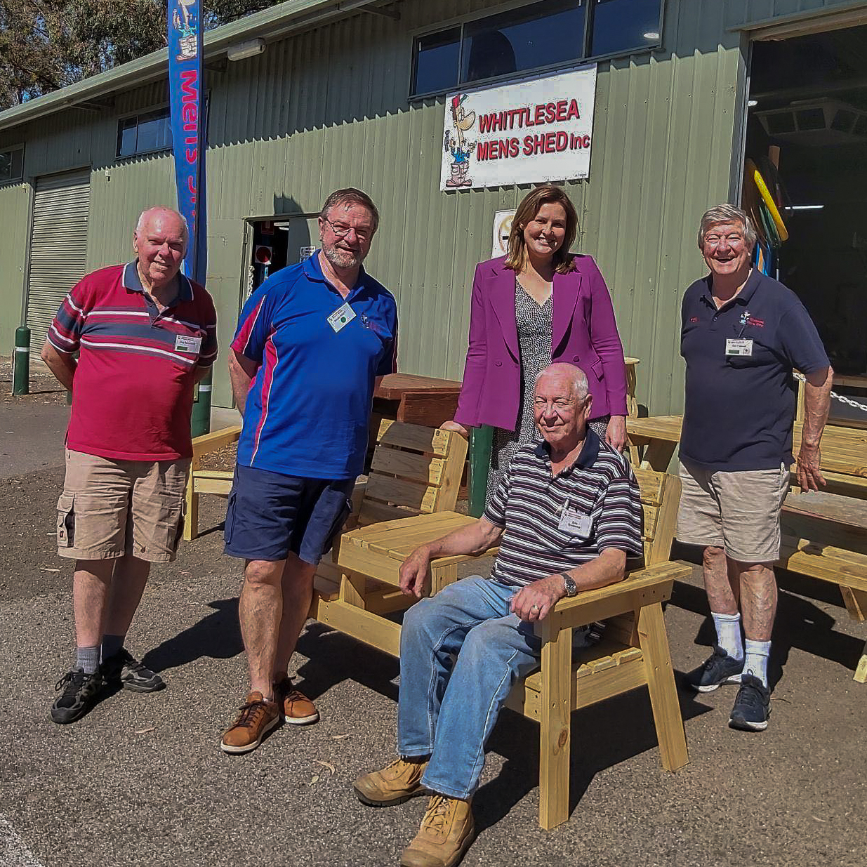 Phil Berchdolt, Brian Pratt, Eric Gunstone and Ken Freeman of the Whittlesea Men’s Shed taking a moment to admire their handywork.